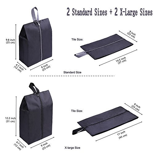 YAMIU Travel Shoe Bags Set of 4 Waterproof Nylon with Zipper for Men & Women, Black - style: 4 Pack - Black