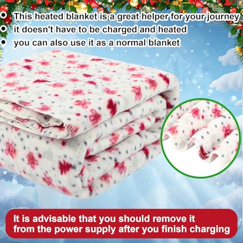 Tuanse 58 x 43 Inches 12 Volt Heated Car Blanket Plug in Portable Car Electric Blanket with Cigarette Lighter, Temperature Controller and Storage Bag for Rv Truck Traveling(Red,Christmas Tree)