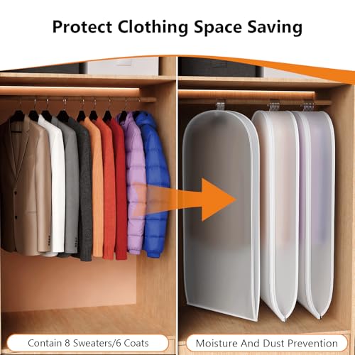 3 Pack-garment-bags-for-Hanging-Clothes 49" x 24" x 6", garment bags for Closet Storage Suits Dresses Down Jackets Coats with Self-Compression Zipper Space Saving Waterproof PEVA Civori