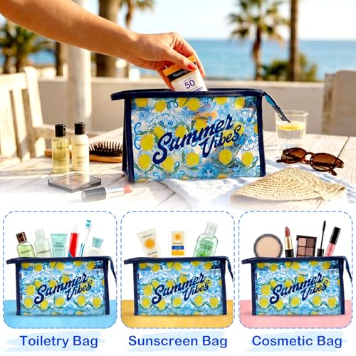 COSHAYSOO Sunscreen Bag Clear Makeup Toiletry Pouch Beach Vacation Essentials for Women Teen Girls Trip Gifts Summer Pool Travel Must Have Accessories Waterproof Stuff - color: Multi-Summer Vibes