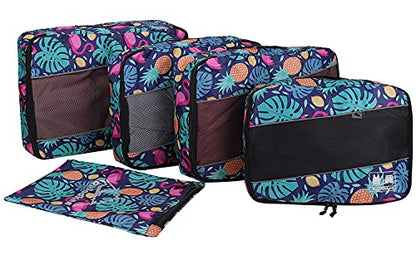 5 Set Packing Cubes for Travel Large Suitcase Luggage Organizer Bags Travel Accessories Vacation 4 Cubes 1 Laundry Pouch Bag - color: Pineapple