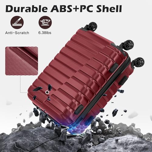 Coolife Carry On Luggage Airline Approved with Spinner Wheels, Hard Shell Suitcase TSA Lock Lightweight Travel Luggage 20-inch,Wine Red - color: wine red, size: Small(20in)