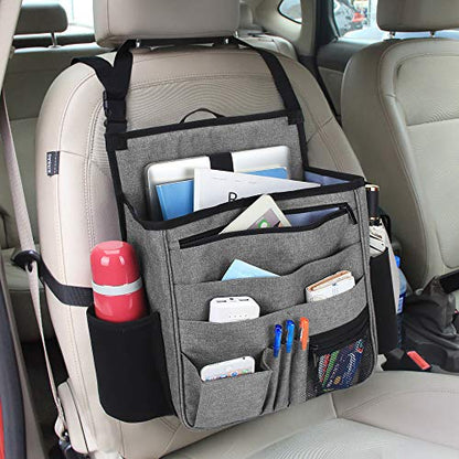 LUXJA Car Front Seat Organizer with Laptop and Tablet Storage Pockets, Car Seat Organizer with Back Adjustable Straps, Gray - color: Gray