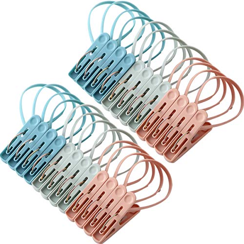 Clothespins 24 Pack Small Mini Clothes Pins with Plastic Rope for Clothesline Cute Sturdy Clothing Closepins Blue Green Pink Chip Decoration Clips Clothes Pins - color: Blue,pink,green-24pack