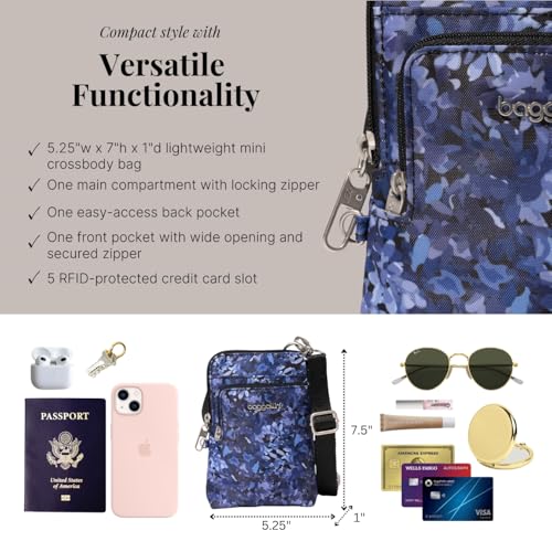 Baggallini Women's Securtex Anti-theft Activity Crossbody Bag - color: Indigo Petal