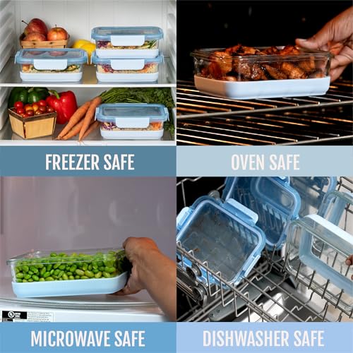 Ello Duraglass 3.4 Cup Meal Prep Sets 10Pc, 5 Pack Set- Glass Food Storage Container with Silicone Boot and Airtight BPA-Free Plastic Lids, Dishwasher, Microwave, and Freezer Safe, Halogen Blue - color: Halogen Blue with Boot