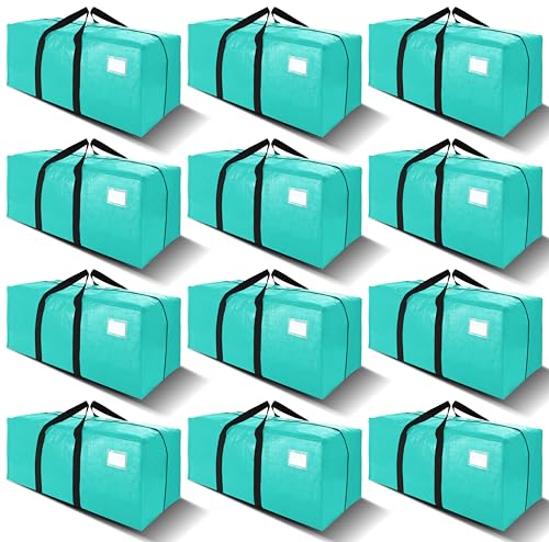 VELVETSURE 12 Pack Heavy Duty Large Moving Bags W/Backpack Straps - Strong Handles & Zippers, Storage Totes For Space Saving, Fold Flat, Alternative to Moving Box and Storage Bin, Aquamarine - color: Aquamarine, size: 24 Gal - 12 Pack