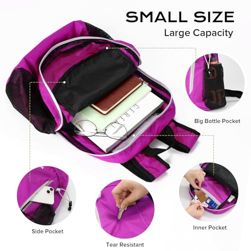 VPBAGE 15L Water-resistant Hiking Daypack for Women, Small Backpack Travel Outdoor, Lightweight Day Pack with Tool Loops - color: Purple