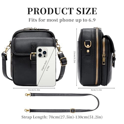 Small Crossbody Bags for Women, Vegan Leather Messenger Bag Anti Theft, Shoulder Bag with Card Slots - color: Black