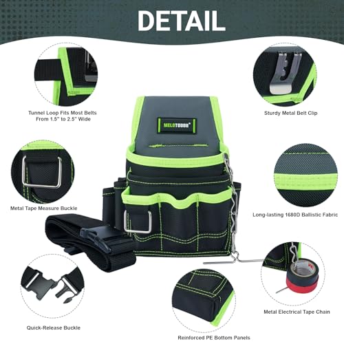 MELOTOUGH Electrician Tool Pouch Tool Belt Pouches Multiple Pockets Tool Organizer for Technician, Maintenance, HVAC - color: Lime, size: Small Electrician Pouch
