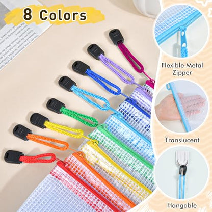 30pcs Mesh Zipper Pouch Bags, 8 Sizes Plastic Zippered Storage Bags for Organizing, Clear Pouches with Zipper, Waterproof Mesh Pouch for Office School Supplies, Home Organize, Travel Storage - style: 30pcs