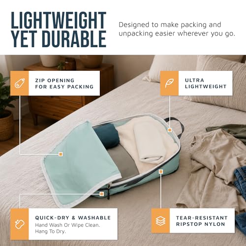 Large Compression Packing Cubes for Travel-Packing Cube Luggage Organizers 7 Piece Set for Checked Luggage-Ultralight, Expandable/Compression Bags by TRIPPED Travel Gear (DustyTeal/White) - color: DustyTeal/White