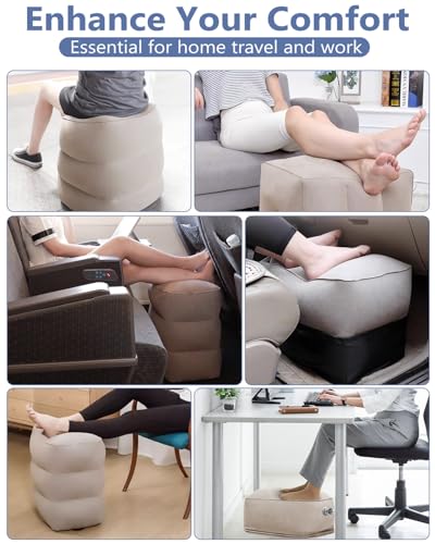 YSJILIDE Inflatable Travel Foot Rest Pillow, Travel foorest Pillow for Kids/Adults, Adjustable 3 Layers Height Leg Rest Pillow, Great for Living Room, Train, car (2 Pack)