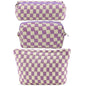 ZLFSRQ 3Pcs Checkered Makeup Bag for Women Large Small Checkered Cosmetic Bag Set Aesthetic Preppy Pencil Case Cute Pencil Pouch Purple Makeup Pouch for Purse Travel Toiletry Bags Zipper Skincare Bags - color: B-Checkered 3Pcs Mix Purple