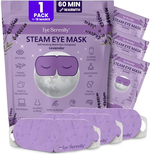 Eye Serenity Steam Eye Mask, Heated Eye Mask, Self Heating Warm Compress for Dry Eyes, Fast Relief for Stye, Puffy Sensitive Eyes, Moist Heat, Relaxation Gifts for Women and Men - Lavender - color: Lavender 15 Pack, size: 15 Eye Masks