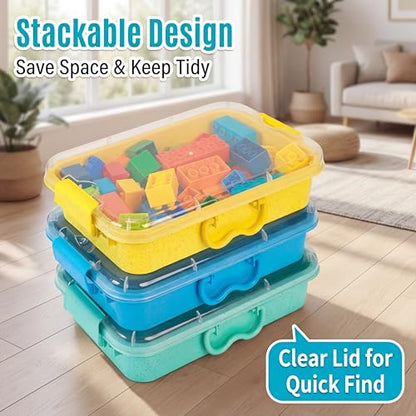 Carolart 3 Pack 12.8 Inch Wheat straw Plastic Storage Bins, Stackable | 40% wheat straw blend containers with lids for sand toy storage, classroom supplies, crafts, toys and homeschool use - color: Wheat straw