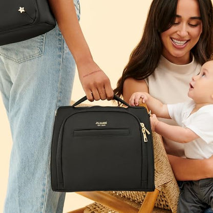 JuJuBe Insulated Bottle Bag, Breastmilk Cooler, Fits 3 Baby Bottles, Storage Tote for Nursing Mom, Daycare & Travel, Lunch Bag w/Handle & Shoulder Strap (Black) - color: Black