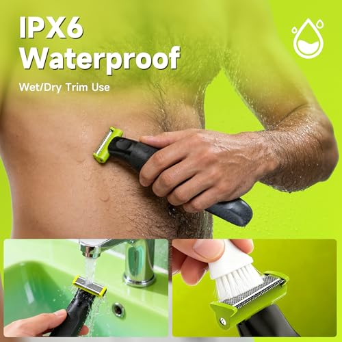 Body Hair Trimmer for Men, Electric Groin & Pubic Hair Trimmer, Painless Body Shaver for Chest, Legs, Bikini, Waterproof Wet/Dry, USB-C Rechargeable, Self-Sharpening Blades, 6 Guide Combs - color: Green
