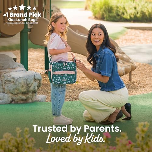 Bentgo Kids Lunch Bag - Durable, Double-Insulated Lunch Bag for Kids 3+; Holds Lunch Box, Water Bottle, & Snacks; Easy-Clean Water-Resistant Fabric & Multiple Zippered Pockets (Green Rainbow) - color: Green Rainbow