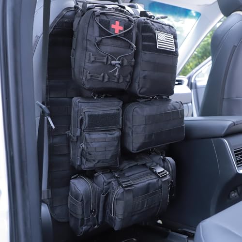 Universal Tactical Car Seat Back Organizer Bag Tactical Molle Vehicle Organizers Panel Vehicle Protector Organizers with 5 Detachable Pouches for Car Truck Ford Jeep (Model A-Black) - color: Model A-Black