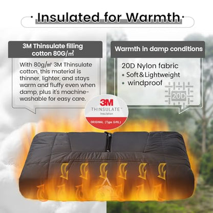 ONETIGRIS Camping Blanket Poncho with with Recycled Synthetic Insulation,Wearable Hoodie Blanket | Ultralight Water-Resistant Warm Camping Blanket for Outdoor, Hiking, Stadium - color: 1pc-black