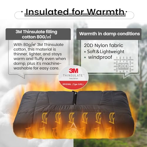 ONETIGRIS Camping Blanket Poncho with with Recycled Synthetic Insulation,Wearable Hoodie Blanket | Ultralight Water-Resistant Warm Camping Blanket for Outdoor, Hiking, Stadium - color: 2pcs-black