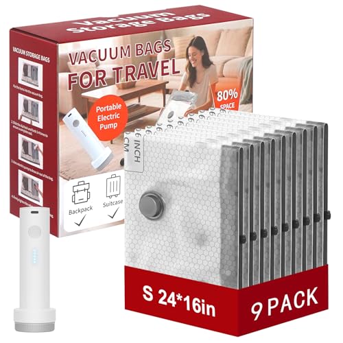 Rechargeable Wireless Pump Travel Storage Bags Set, 9 Pack (9S) Portable Space Saver Bags for Travel & Home, Vacuum Compression Packing Seal for Clothes, Blankets, Home Seasonal Storage - size: 9 Pack (9S)