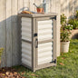 Outdoor Storage Cabinet with Metal Top, Wooden & Plastic Potting Bench & Tool Organizer, Adjustable Shelf for Patio Backyard Garden, Small Outdoor Cabinet for Tools - size: 18"L x 18"W x 33.5"H White