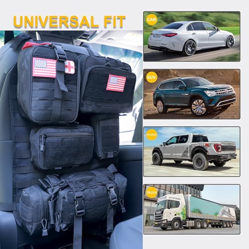 Universal Tactical Car Seat Back Organizer Bag Tactical Molle Vehicle Organizers Panel Vehicle Protector Organizers with 5 Detachable Pouches for Car Truck Ford Jeep (Upgraded D model Black) - color: Upgraded D model Black