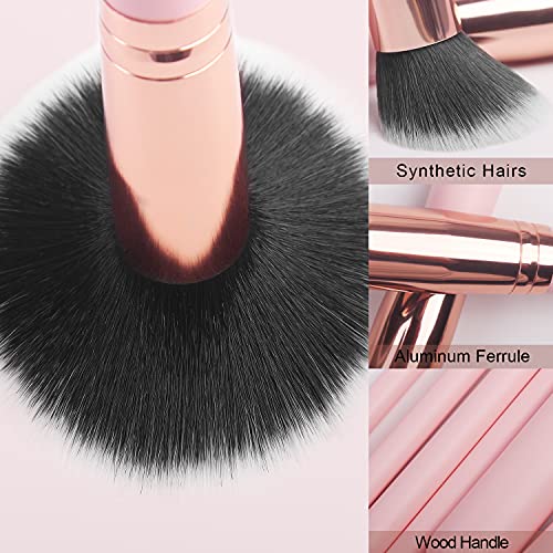 Real Perfection Makeup Brush Set 16 Pcs with 1 Eyebrow Razor Premium Synthetic Foundation Powder Concealers Eyeshadow Blush Makeup Brushes Make up Brushes Kit (Pink) - color: Pink