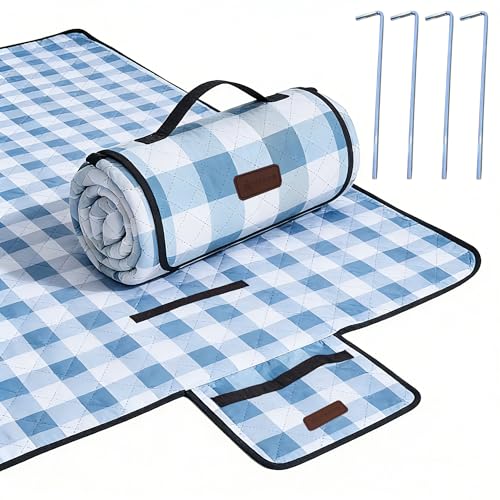 HX&OD Outdoor Picnic Blanket, Extra Large, 80''x80'' Waterproof Foldable Blankets Gingham Picnic Mat for Beach, Camping Grass Lawn Park Accessories Cute Couple Ideas Wedding (Coffee Color, 80”x80”) - color: Coffee Color, size: 6'8" x 6'8" (Square)