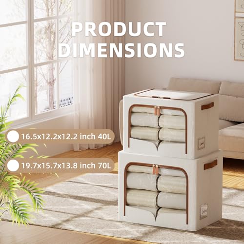 FHSQX 6 Pack Clothes Storage Bins with Metal Frame, Cream White, 19.7x15.7x13.8 inch - color: Cream White, size: 19.7x15.7x13.8 inch