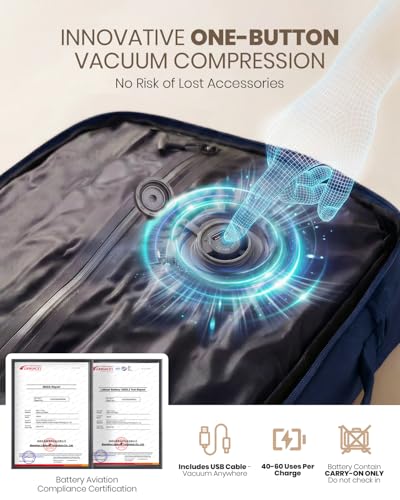 Fanwoli Rolling Vacuum Backpack Travel with One-Button Compression, 55L Expandable, Water Resistant Carry-On Suitcase Luggage, Ideal for Outdoor/Family/Trips - color: Blue