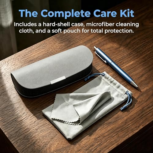 Glasses Case hard shell,3-in-1 Sunglasses Case & Eyeglass Case with Cleaning Cloth & Storage Pouch - color: Gray