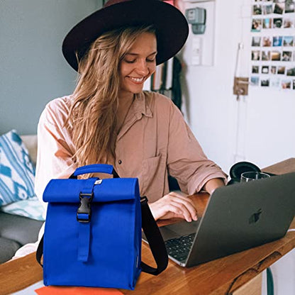 SUNNY BIRD Insulated Lunch Bag Rolltop Lunch Box Tote Lunchbox Bag for Women, Men, Adults and Kids (Blue) - color: Blue