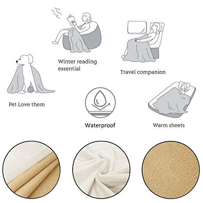 Ameritex Pet Bed Blanket Reversible 100% Waterproof Velvet Super Soft for Sofa and Bed (52x82 Inches, Cream+Sand) - color: Cream+sand, size: 52x82 Inches