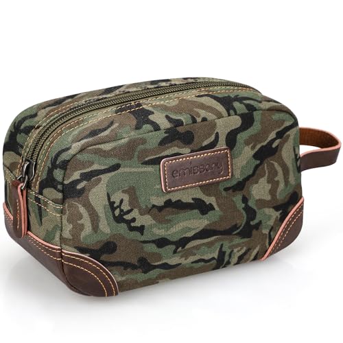 Emissary Leather & Canvas Dopp Kit - Men's Shaving & Toiletry Travel Bag, Small, Camo-Green - color: Camo-Green