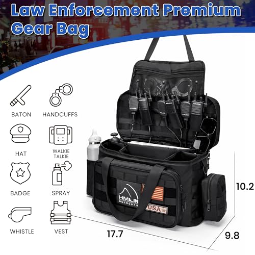 HMLIN Patrol Bag Law Enforcement,Police Gear Bag for Car Front Seat,Water Resistant Police Officer Duty bag,with MOLLE System and Cup Holders (Black)