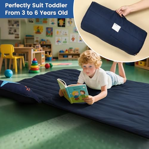 PHF Soft Toddler Nap Mat with Removable Pillow, Rollup Design Kids Sleeping Mat, Slumber Bags for Boys, 55"x23" Toddler Sleeping Bag for Daycare Preschool Travel Camping, Shark - color: Shark