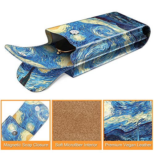 FINTIE Double Glasses Case with Carabiner Hook, Portable Vegan Leather Eyeglass Case Anti-scratch Sunglasses Pouch - color: Starry Night