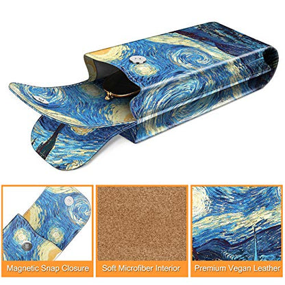 FINTIE Double Glasses Case with Carabiner Hook, Portable Vegan Leather Eyeglass Case Anti-scratch Sunglasses Pouch - color: Starry Night