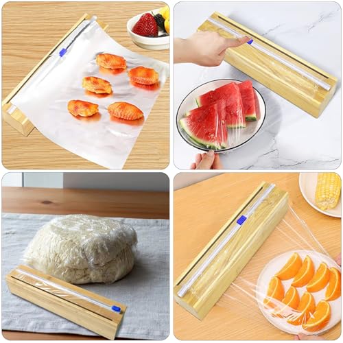 Uncle Jack Plastic Wrap Dispenser with Slide Cutter, Fit 13'' Rolls, Bamboo Aluminum Foil Dispenser with Cutter for Wax Paper, Saran Wrap