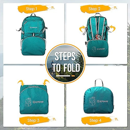 ZOMAKE Lightweight Packable Backpack 35L, Light Foldable Backpacks Water Resistant Collapsible Hiking Bag, Compact Folding Day Pack for Travel Camping(Lake Green) - color: Lake Green