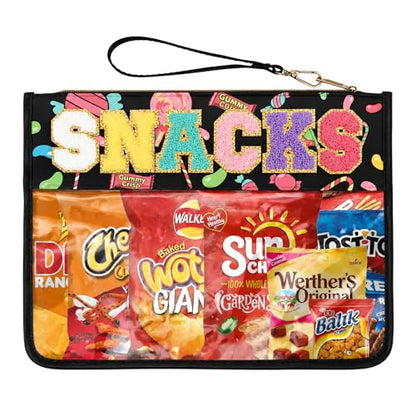 Siwara Snack Bags Clear Pouch Travel Makeup Bag Chenille Letter Bags for Zipper Pouch Clear Cosmetic Bag Clearly Tote Bag Makeup Travel Bags for Women - color: Candy-Black