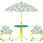Qaba Kids Picnic Table and Chair Set, Outdoor Activity Table with Foldable Chairs, Removable Umbrella, Monkey and Giraffe Pattern Toddler Patio Furniture for Backyard, Garden, Green