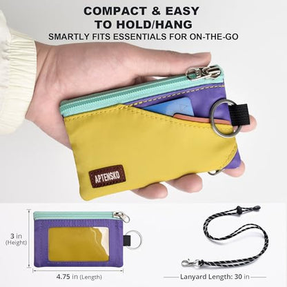 RFID Blocking Travel Wallet with Adjustable Lanyard, Small Nylon Zipper Pouch and Badge Holder for ID, Credit Cards, Cash, Keys, Commuters (DarkYellow+Violet) - color: DarkYellow+Violet