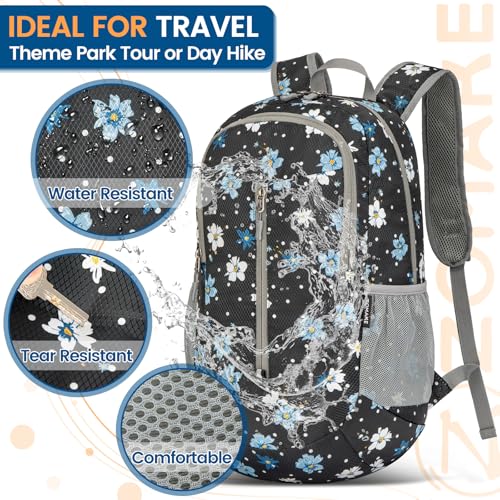 ZOMAKE Ultra Lightweight Packable Backpack 25L - Foldable Hiking Backpacks Water Resistant Small Folding Daypack for Travel(Black,Floral pattern) - color: Black,floral Pattern