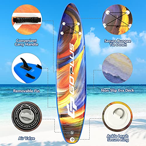 Goplus Inflatable Stand up Paddle Board, 10'/10.5'/11' SUP 6" Thick with Premium Accessories, Adjustable Aluminum Paddle, Leash, Carry Bag, Hand Pump, Removable Fin, ISUP for Adults - size: 11 FT, style: Multicolour