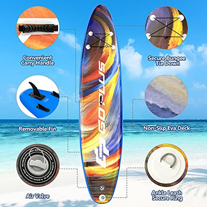 Goplus Inflatable Stand up Paddle Board, 10'/10.5'/11' SUP 6" Thick with Premium Accessories, Adjustable Aluminum Paddle, Leash, Carry Bag, Hand Pump, Removable Fin, ISUP for Adults - size: 11 FT, style: Multicolour