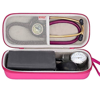BOVKE Travel Carrying Case Compatible with 3M Littmann Classic III,MDF Acoustica Deluxe Stethoscopes - Extra Room for Medical Bandage Scissors EMT Trauma Shears and LED Penlight, Raspberry - color: Pu Leather_Raspberry